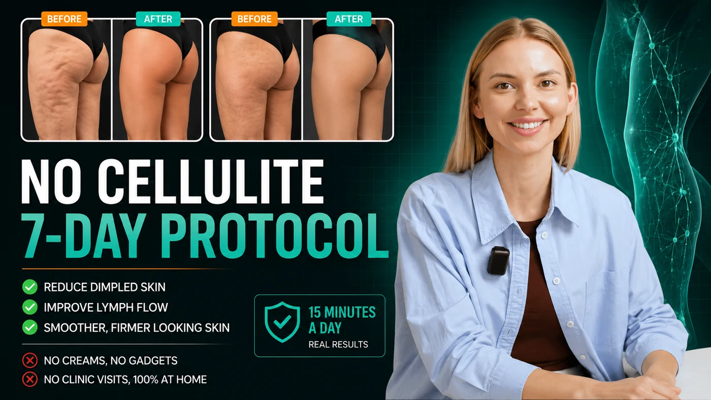 No Cellulite — 7-Day Home Protocol. Real before-and-after results on thighs and glutes.